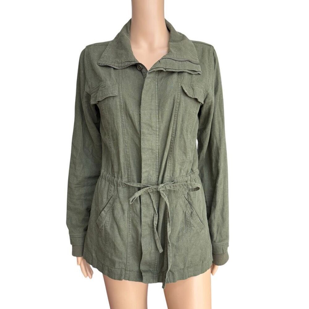 Love Tree linen blend military green utility jacket size M